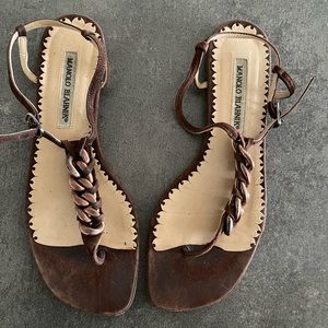 Manolo Blahnik Brown Leather Sandals
